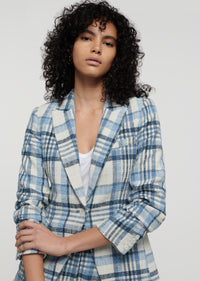 Blue Multi Ralph Ruched Sleeve Jacket | Women's Jacket by Derek Lam 10 Crosby