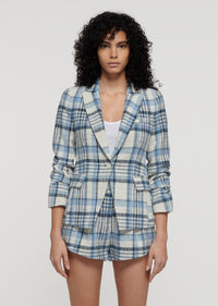 Blue Multi Ralph Ruched Sleeve Jacket | Women's Jacket by Derek Lam 10 Crosby