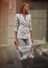 Blue-Silver Multi Walter Double Breasted Jacket | Women's Jacket by Derek Lam 10 Crosby