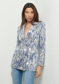Blue-Silver Multi Walter Double Breasted Jacket | Women's Jacket by Derek Lam 10 Crosby