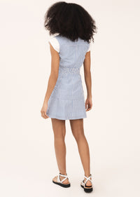 Blue-White Satina Sleeveless Shirt Dress | Women's Dress by Derek Lam