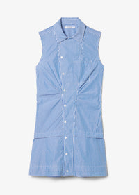 Blue-White Satina Sleeveless Shirt Dress | Women's Dress by Derek Lam