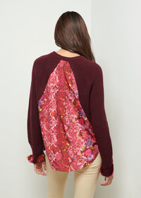 Burgundy-Pink Multi Marcia Long Sleeve Combo Crewneck Sweater | Women's Top by Derek Lam 10 Crosby