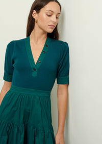 Evergreen Claire Mixed Media Puff Sleeve Dress | Women's Dress by Derek Lam 10 Crosby