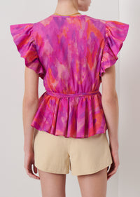 Fuchsia Multi Ember V-Neck Wrap Top | Women's Top by Derek Lam 10 Crosby