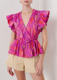 Fuchsia Multi Ember V-Neck Wrap Top | Women's Top by Derek Lam 10 Crosby