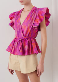 Fuchsia Multi Ember V-Neck Wrap Top | Women's Top by Derek Lam 10 Crosby