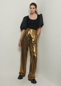 Gold Leni Wide Leg Trousers | Women's Pant by Derek Lam 10 Crosby