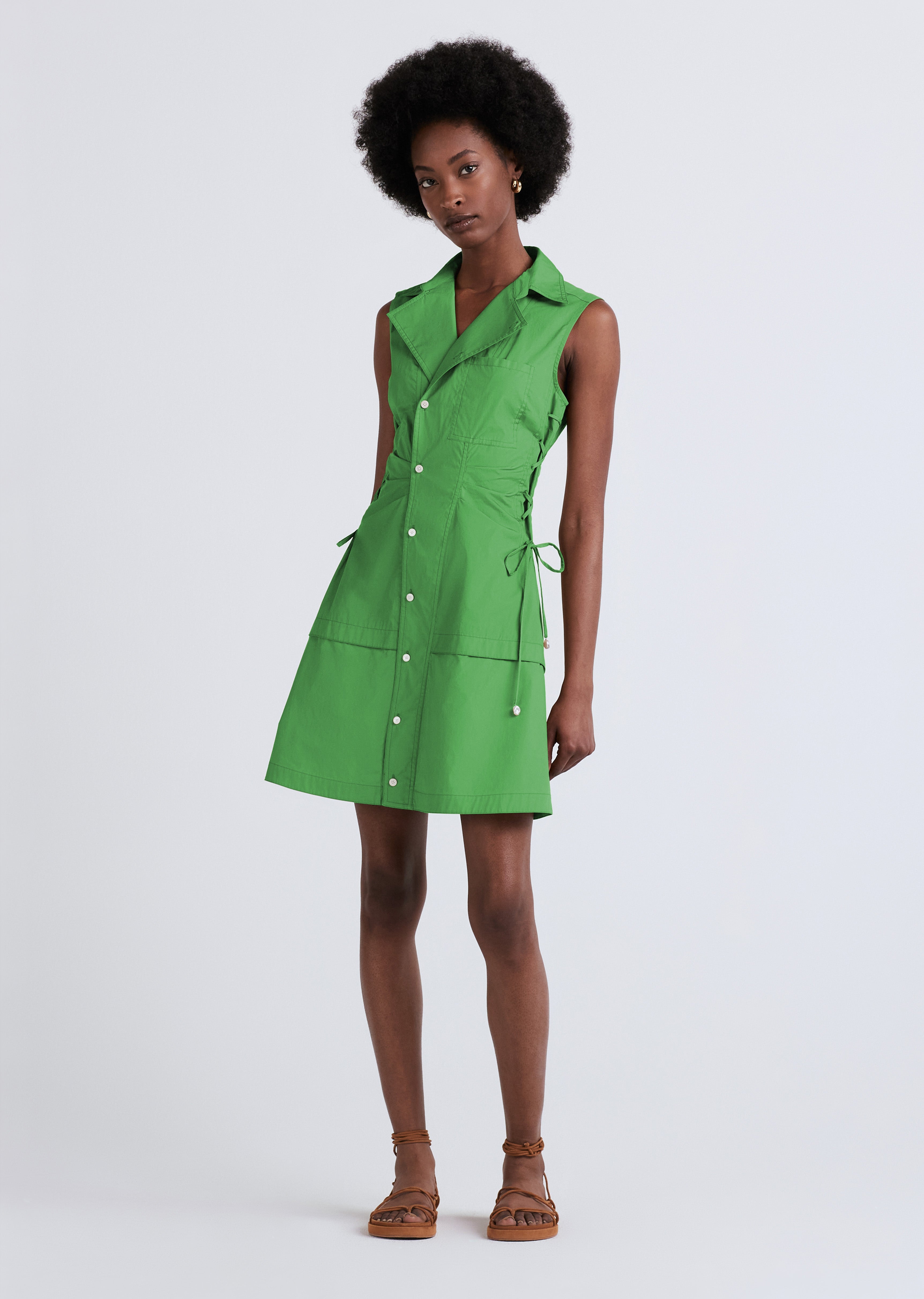 Serena Lace Up Shirt Dress - Green Clover