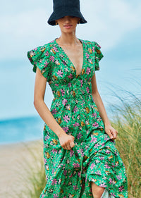 Green Multi Greta Ruffle Sleeve Dress | Women's Dress by Derek Lam 10 Crosby