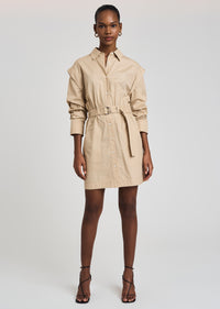 Light Khaki Hadley Ruched Sleeve Shirt Dress | Women's Dress by Derek Lam 10 Crosby