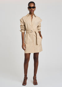 Light Khaki Hadley Ruched Sleeve Shirt Dress | Women's Dress by Derek Lam 10 Crosby