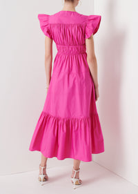 Magenta Greta Ruffle Sleeve Dress | Women's Dress by Derek Lam