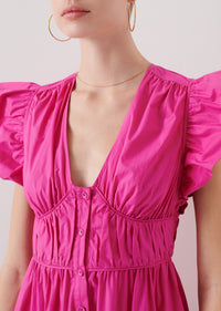 Magenta Greta Ruffle Sleeve Dress | Women's Dress by Derek Lam