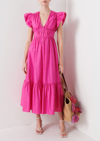 Magenta Greta Ruffle Sleeve Dress | Women's Dress by Derek Lam