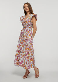 Marigold-Lilac Beatrice Lace Up V-Neck Dress | Women's Dress by Derek Lam 10 Crosby