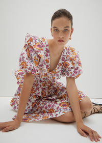 Marigold-Lilac Ophelia V-Neck Ruffle Dress | Women's Dress by Derek Lam 10 Crosby