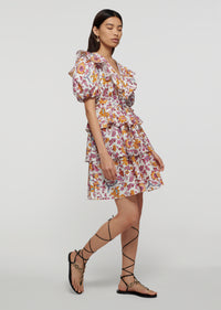 Marigold-Lilac Ophelia V-Neck Ruffle Dress | Women's Dress by Derek Lam 10 Crosby