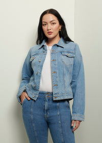 Medium Dark Wash Kent Trucker Jacket | Women's Denim Jacket by Derek Lam 10 Crosby