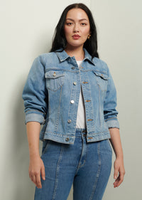 Medium Dark Wash Kent Trucker Jacket | Women's Denim Jacket by Derek Lam 10 Crosby