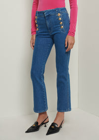 Medium Dark Wash Robertson Crop Flare Trousers | Women's Denim by Derek Lam 10 Crosby