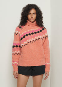Peach Multi Grammer Fair Isle Turtleneck | Women's Sweater by Derek Lam