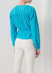 Peacock Blue Breanna Long Sleeve Gathered Top | Women's Top by Derek Lam 10 Crosby