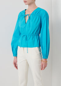 Peacock Blue Breanna Long Sleeve Gathered Top | Women's Top by Derek Lam 10 Crosby