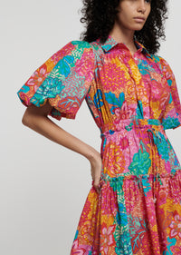 Blue Multi Dahlia Balloon Sleeve Shirt Dress | Women's Dress by Derek Lam 10 Crosby