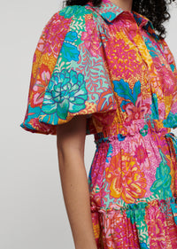 Blue Multi Dahlia Balloon Sleeve Shirt Dress | Women's Dress by Derek Lam 10 Crosby