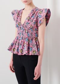 Pink Multi Roselyn Ruffle Sleeve Top | Women's Top by Derek Lam 10 Crosby