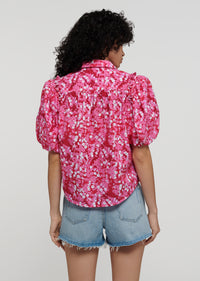 Pink-Red Multi Daria Balloon Sleeve Shirt | Women's Top by Derek Lam 10 Crosby