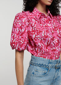 Pink-Red Multi Daria Balloon Sleeve Shirt | Women's Top by Derek Lam 10 Crosby