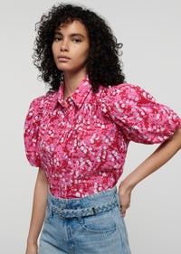 Pink-Red Multi Daria Balloon Sleeve Shirt | Women's Top by Derek Lam 10 Crosby