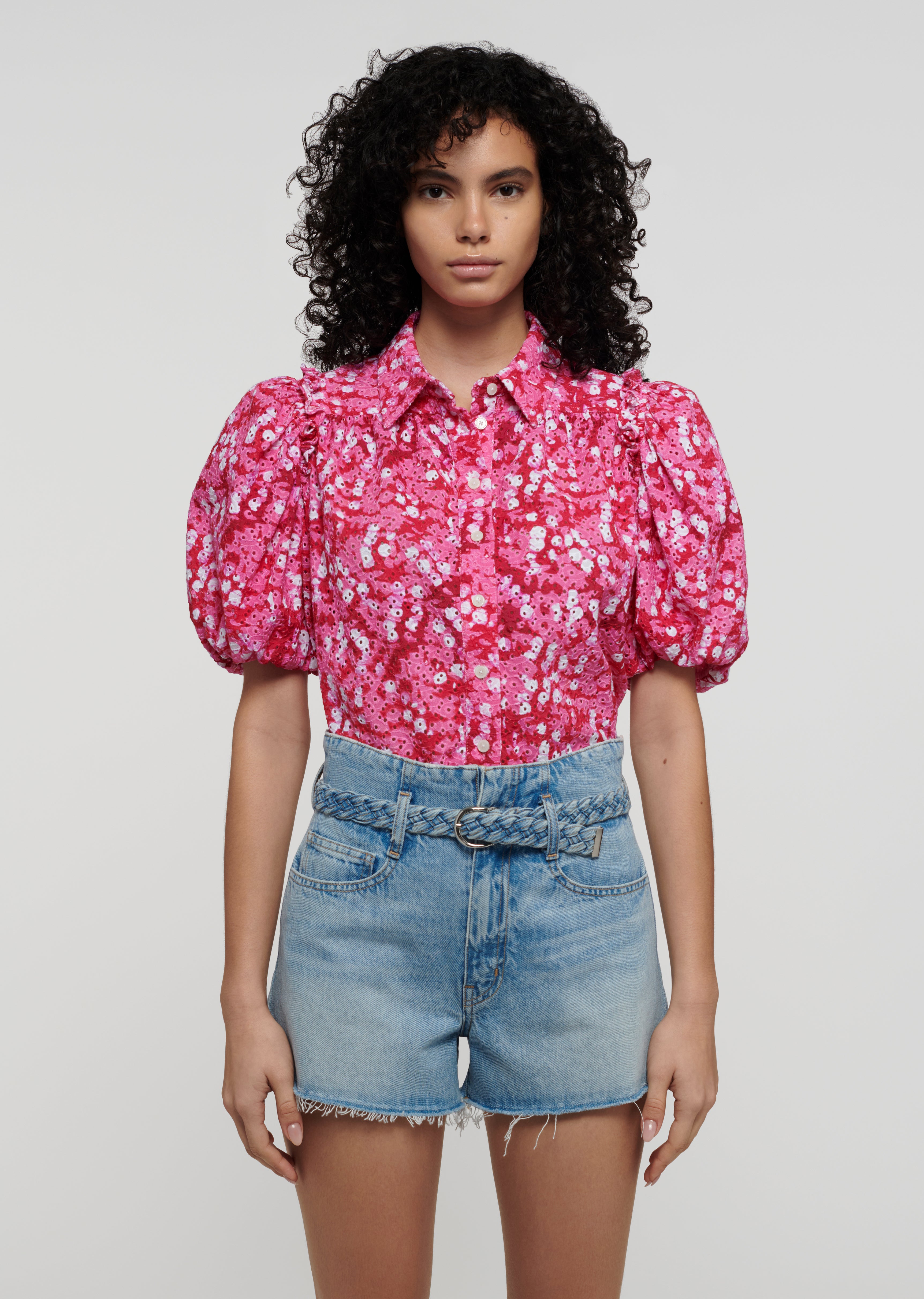 Daria Balloon Sleeve Shirt - Pink-Red Multi