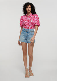 Pink-Red Multi Daria Balloon Sleeve Shirt | Women's Top by Derek Lam 10 Crosby