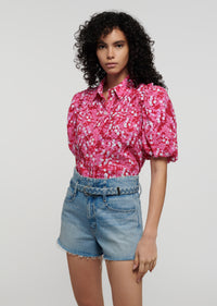 Pink-Red Multi Daria Balloon Sleeve Shirt | Women's Top by Derek Lam 10 Crosby