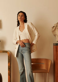 Soft White Walter Double Breasted Jacket | Women's Jacket by Derek Lam 10 Crosby