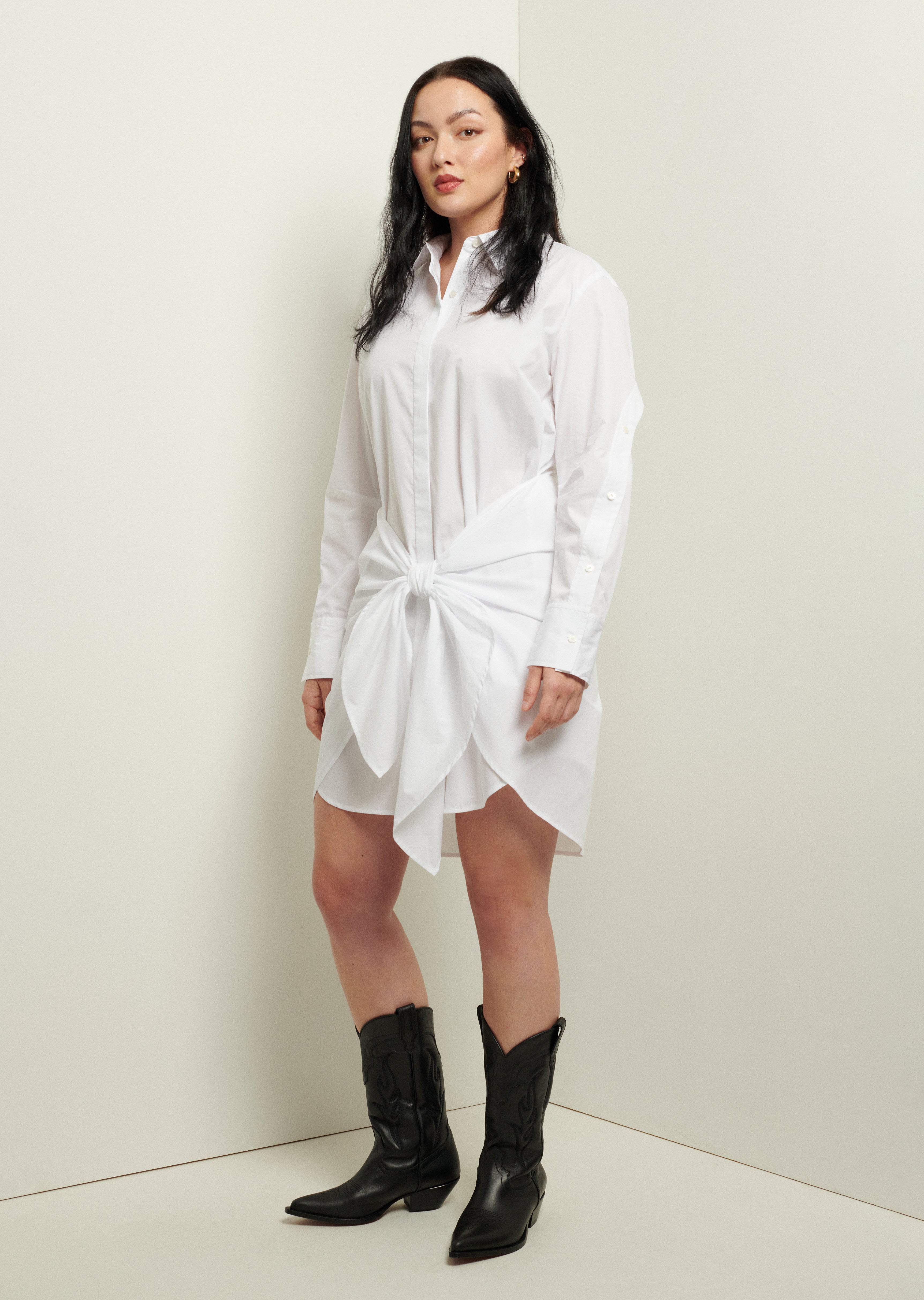 Charlotte Tie Waist Shirt Dress - White