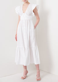 White Greta Ruffle Sleeve Dress | Women's Dress by Derek Lam