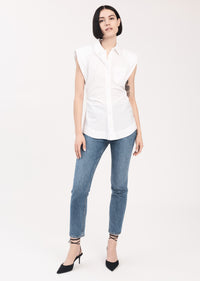 White Ivy Sleeveless Ruched Button Down Shirt | Women's Top by Derek Lam 10 Crosby