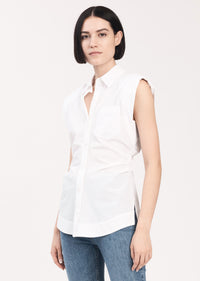 White Ivy Sleeveless Ruched Button Down Shirt | Women's Top by Derek Lam 10 Crosby