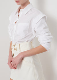 White Marley Ruched Sleeve Button Down Shirt | Women's Top by Derek Lam 10 Crosby