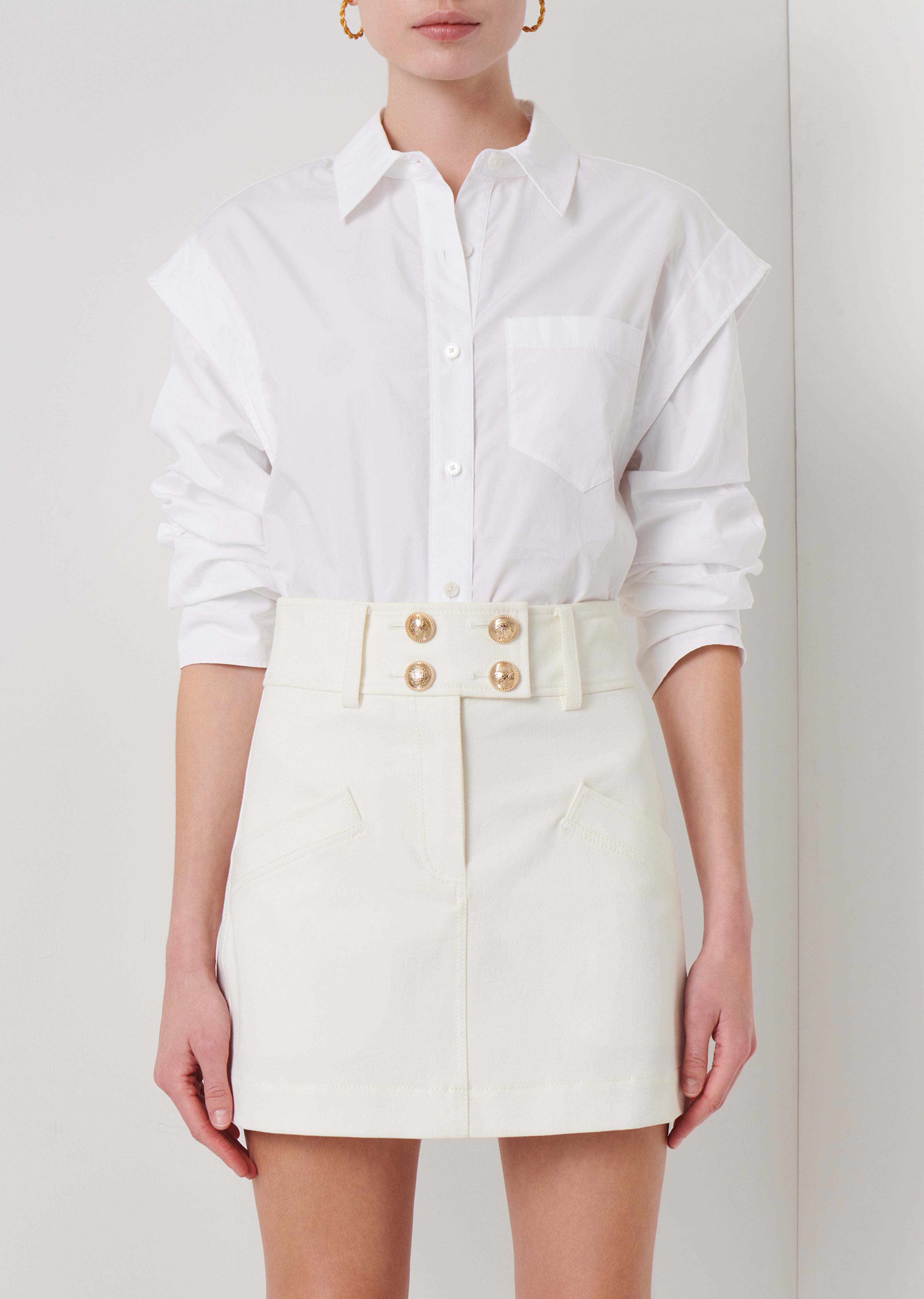 Marley White Ruched Sleeve Button Down Shirt | Derek Lam 10 Crosby