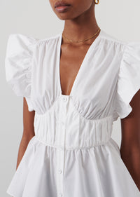 White Roselyn Ruffle Sleeve Top | Women's Top by Derek Lam 10 Crosby