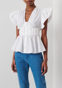 White Roselyn Ruffle Sleeve Top | Women's Top by Derek Lam 10 Crosby
