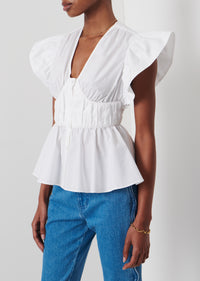 White Roselyn Ruffle Sleeve Top | Women's Top by Derek Lam 10 Crosby