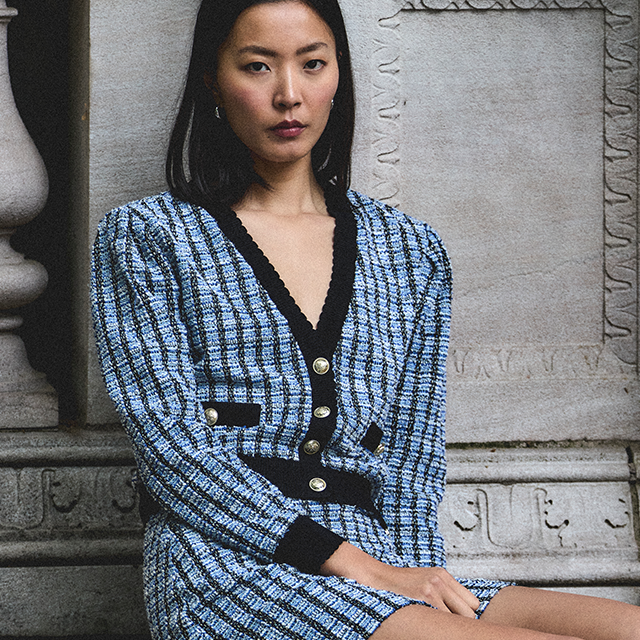 Ky Stretch Tweed Cardigan Jacket - Blue Multi – Derek Lam Ky Stretch Tweed Cardigan Jacket - Blue Multi – Derek Lam