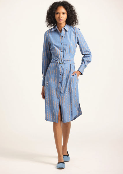 Veronica Belted Shirt Dress - Cezanne Blue Stripe – Derek Lam