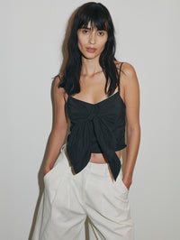 Shira Double Tie Front Top - Black